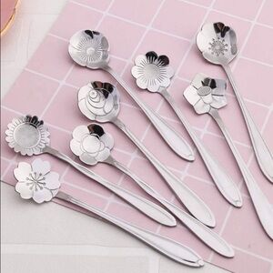 NEW 8pcs Stainless Steel Flower Silver Spoon Set